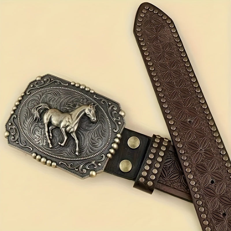 Men's Belt With Large Horse Body Buckle