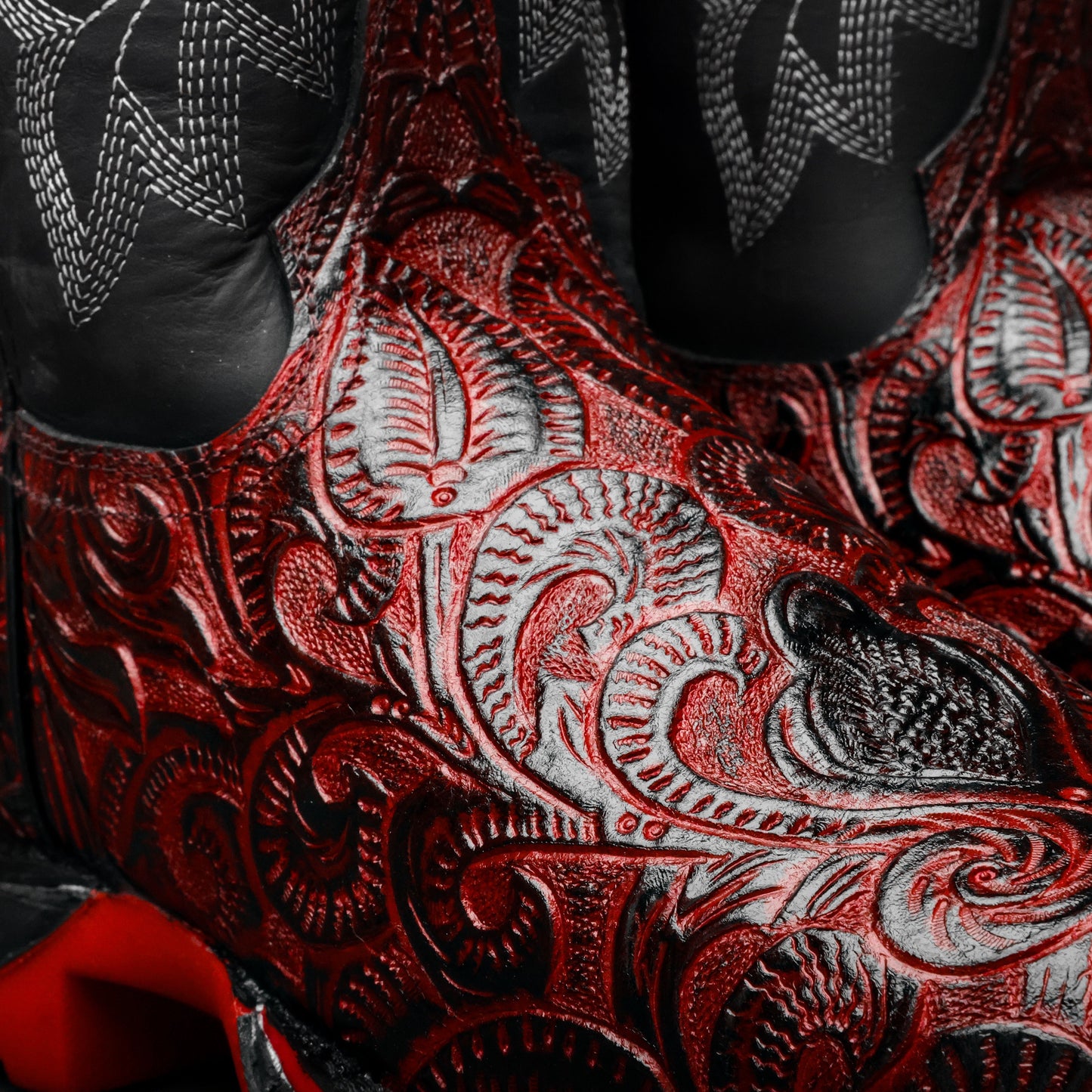 Black Cherry Hand-Tooled Leather Boots - 3D Sole Composite Toe