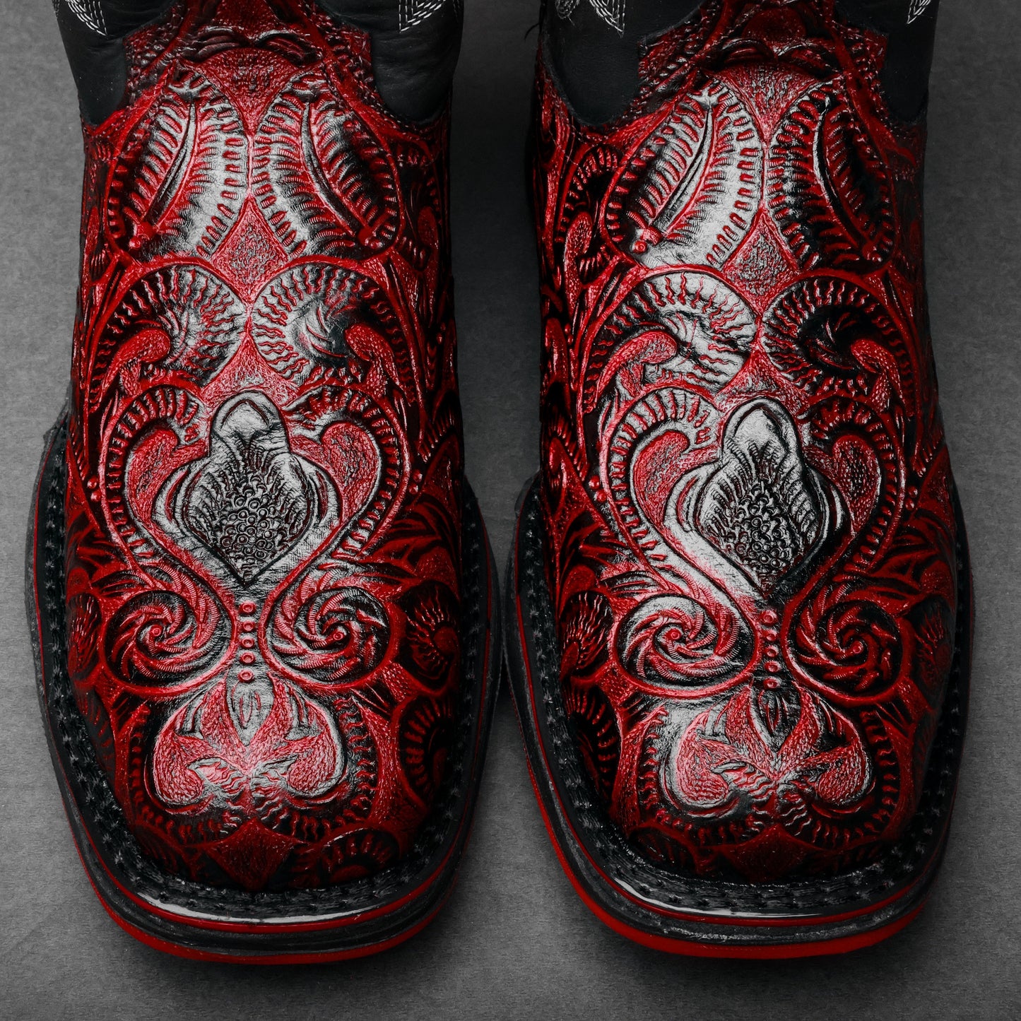 Black Cherry Hand-Tooled Leather Boots - 3D Sole Composite Toe