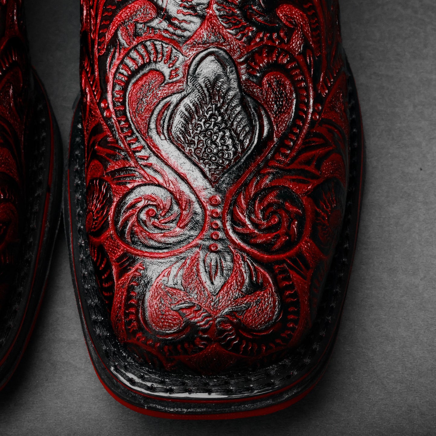 Black Cherry Hand-Tooled Leather Boots - 3D Sole Composite Toe