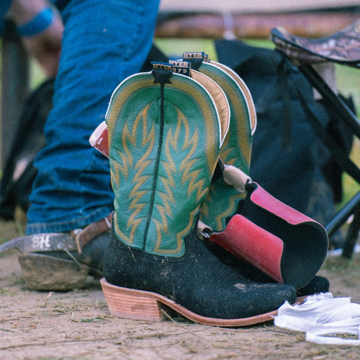 Black/Grass Western Leather Boots