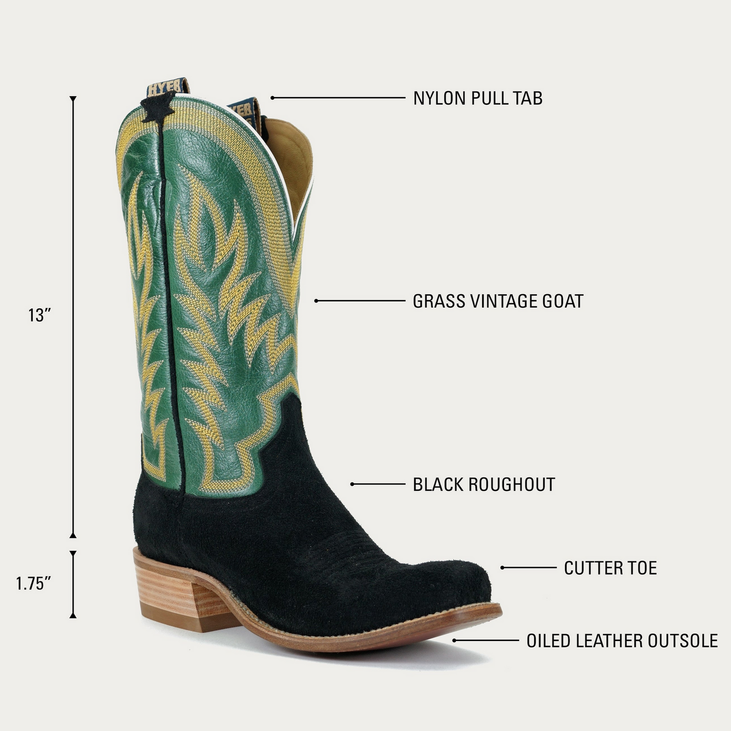 Black/Grass Western Leather Boots