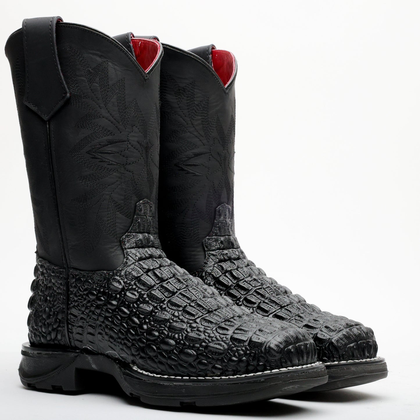 Black Caiman Hornback Leather Boots - 3D Sole Composite Toe