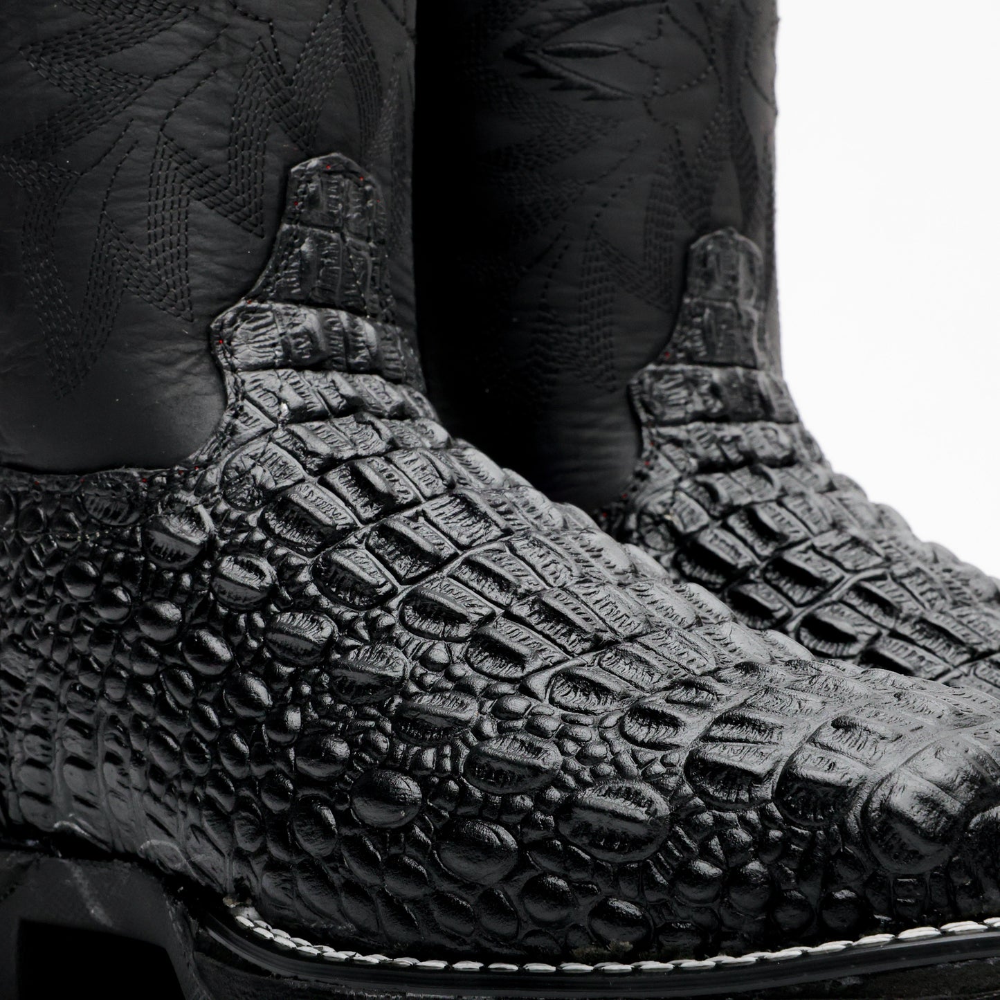 Black Caiman Hornback Leather Boots - 3D Sole Composite Toe