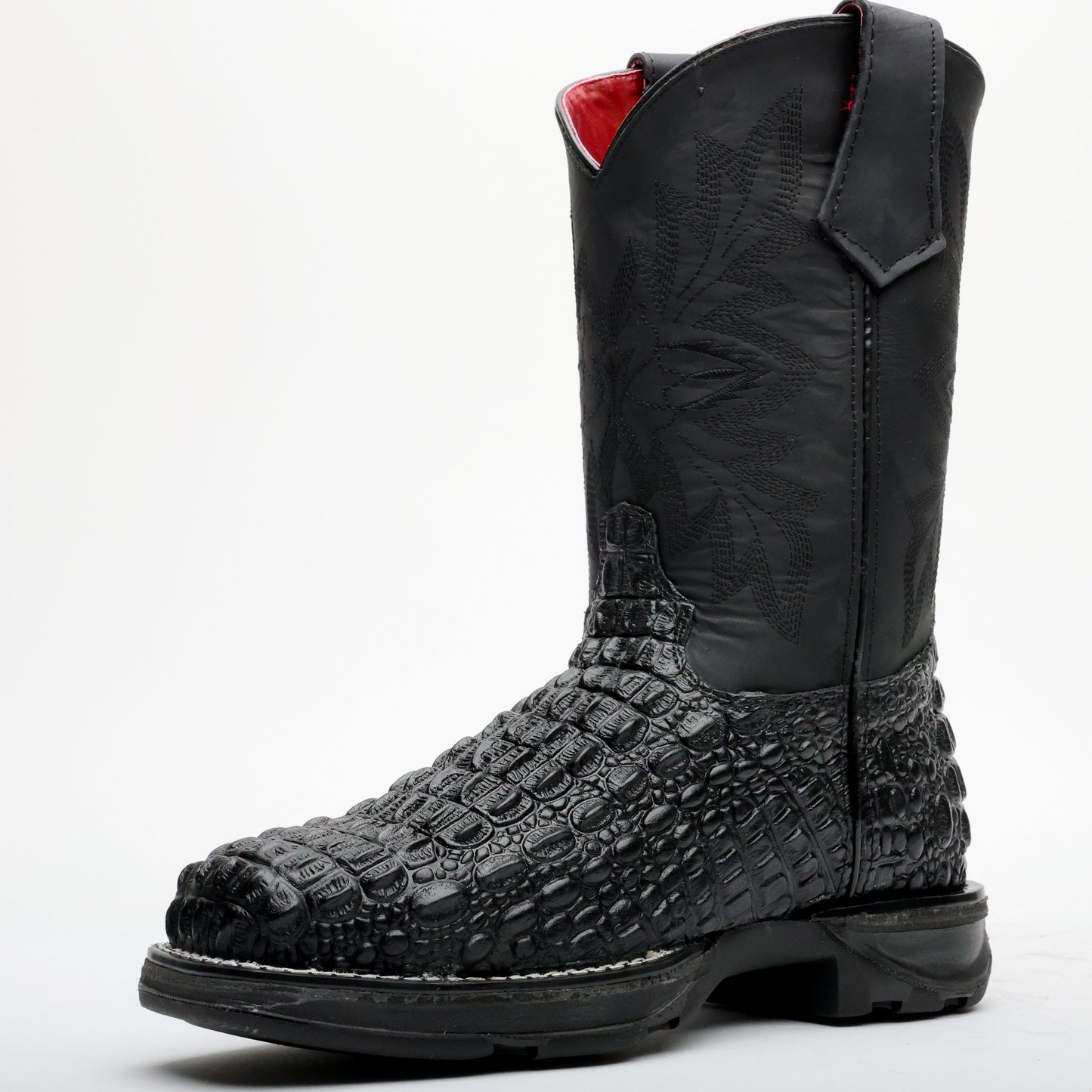 Black Caiman Hornback Leather Boots - 3D Sole Composite Toe