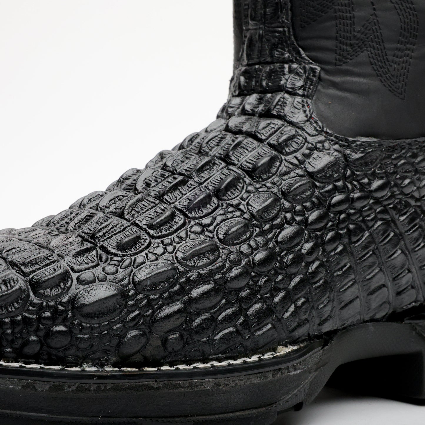 Black Caiman Hornback Leather Boots - 3D Sole Composite Toe