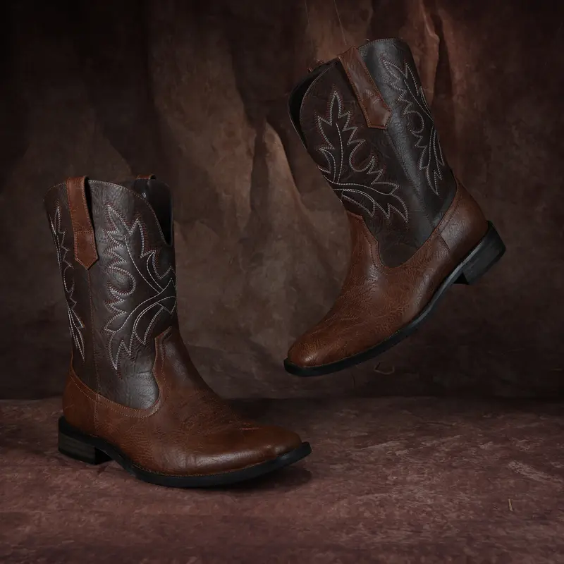 Embroidered Anti-slip Men's Cowboy Boots