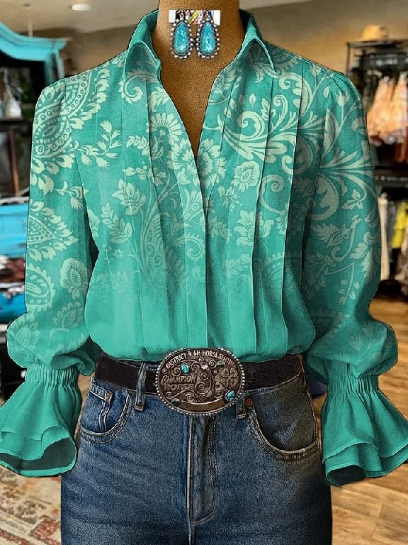 Women's Retro Western-style Floral Shirt