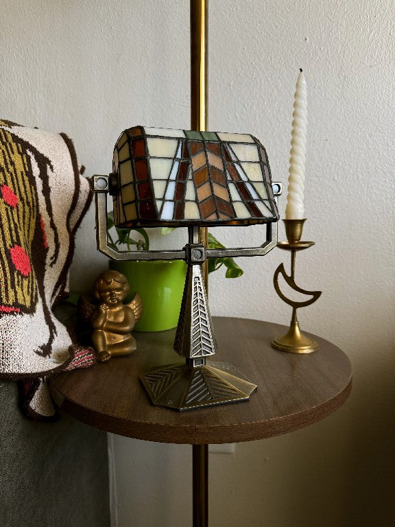 Lampe Chauffe-Plat en Vitrail Vintage