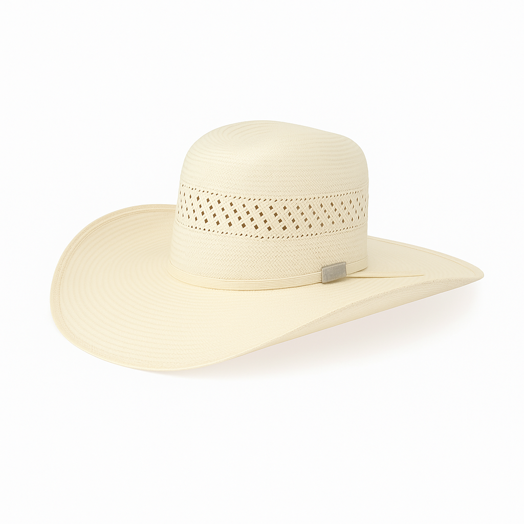 Beige Straw Cowboy Hat with Ventilated Crown