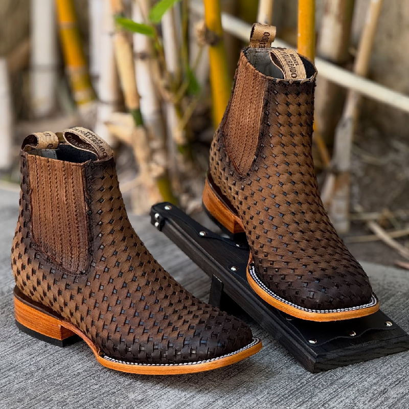 Woven Leather Cowboy Boots