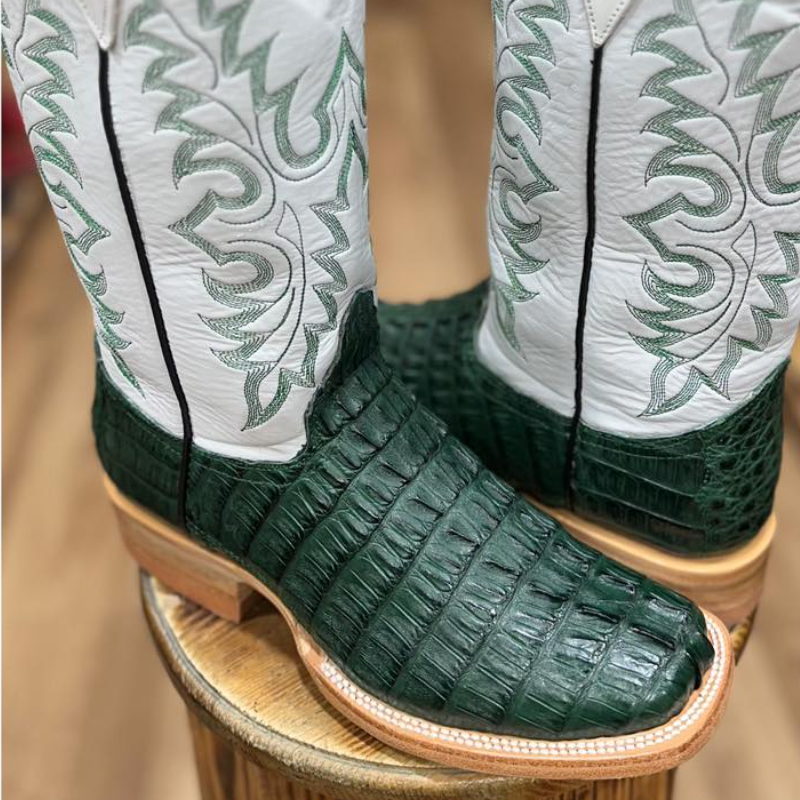 Olive Green Crocodile Leather Handmade Boots