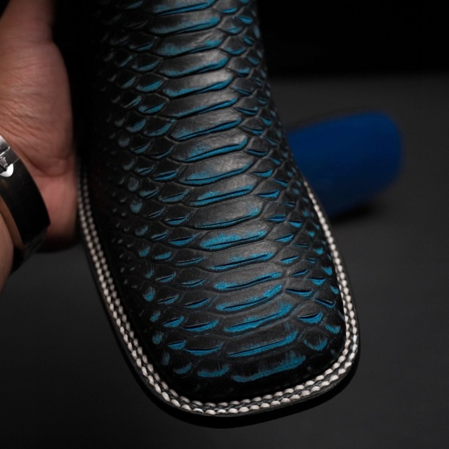 Matte Blue Python – Square Toe