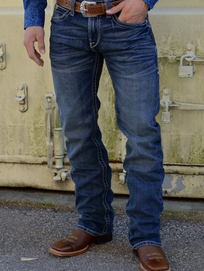 Attrendy Men’s Rocker Stretch Straight Jeans – Deep Indigo