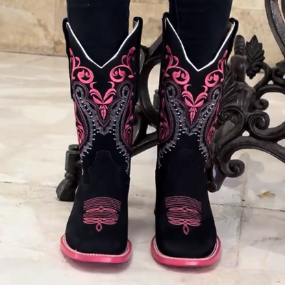 Hot Pink Stem Black Rodeo Boots