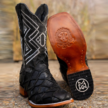 Print Rustic Background Black Square Toe Boots