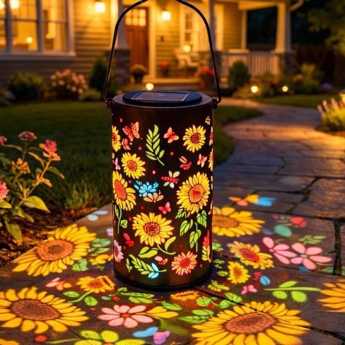 Colorful Solar Garden Lantern with Sunflower Lights