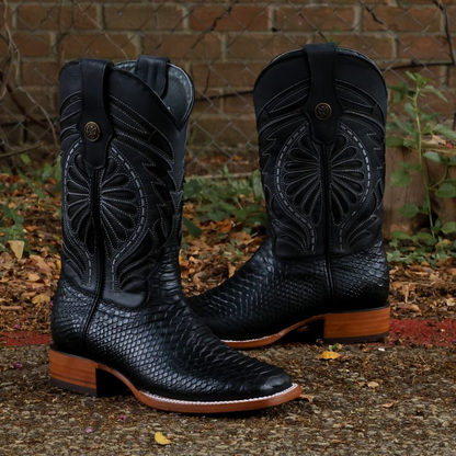 Print Python Black Square Toe Boots