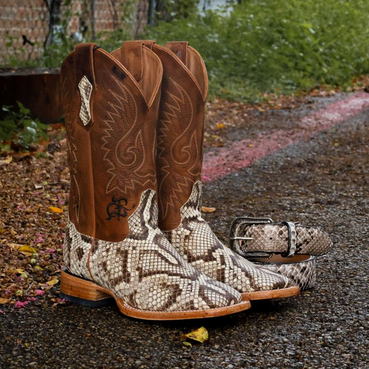Python Molurus Matte Natural Square Toe Boots