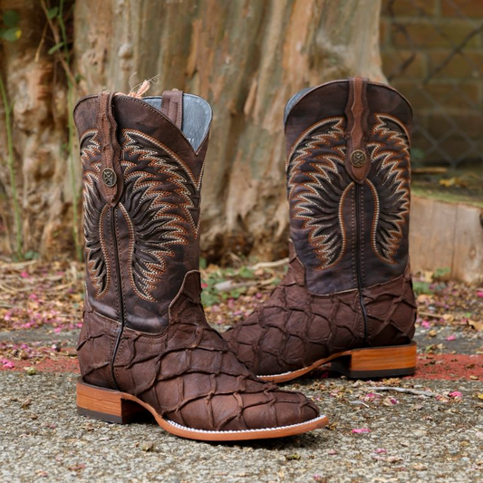 Print Rustic Presents Brown Square Toe Boots