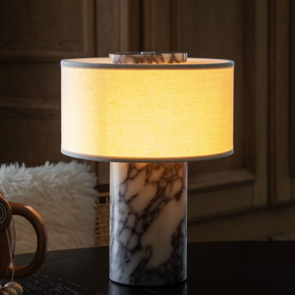 Arden Portable Lamp – Linen & Travertine