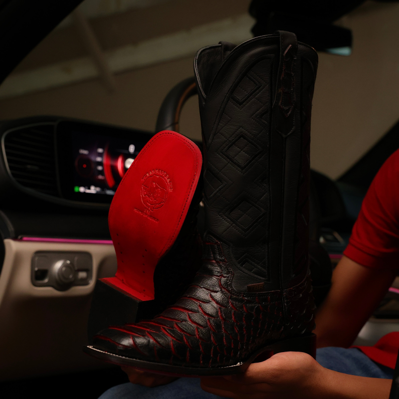 Midnight Python Scale Leather Chisel-Toe Boots