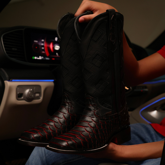 Midnight Python Scale Leather Chisel-Toe Boots