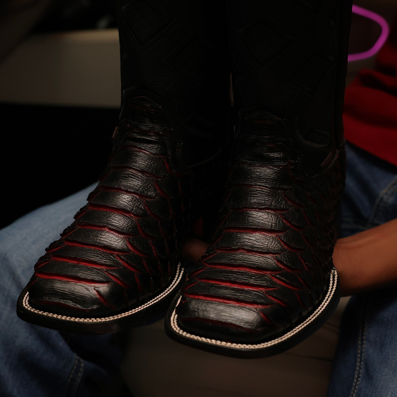 Midnight Python Scale Leather Chisel-Toe Boots