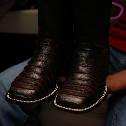 Midnight Python Scale Leather Chisel-Toe Boots