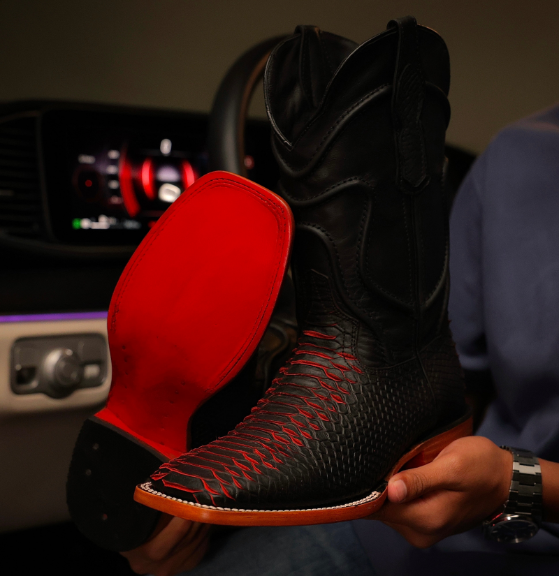 Matte Black Cherry Python Leather Boots