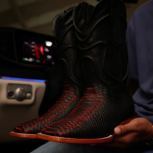 Matte Black Cherry Python Leather Boots