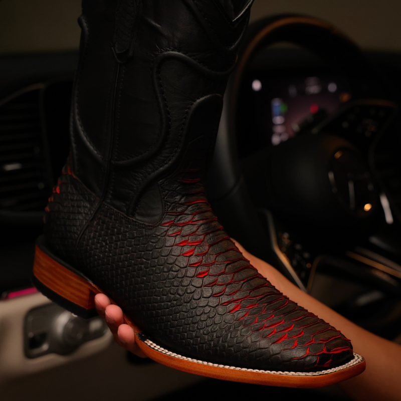 Matte Black Cherry Python Leather Boots