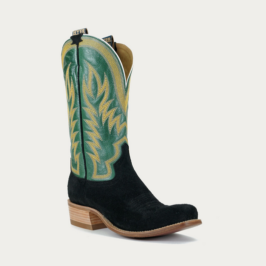 Black/Grass Western Leather Boots