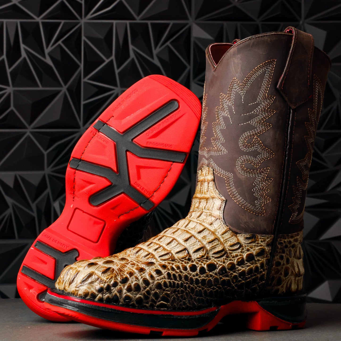 Desert Two-Tone Caiman Belly Leather Boots - 3D Sole Composite Toe