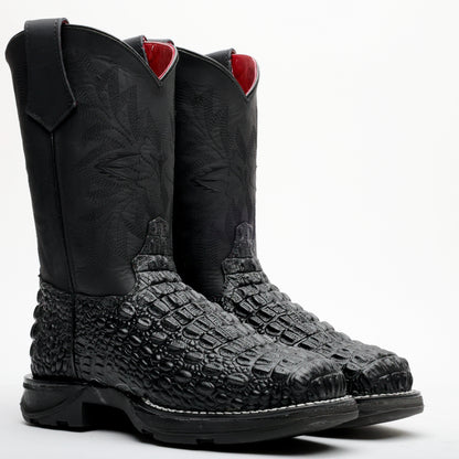 Black Caiman Hornback Leather Boots - 3D Sole Composite Toe