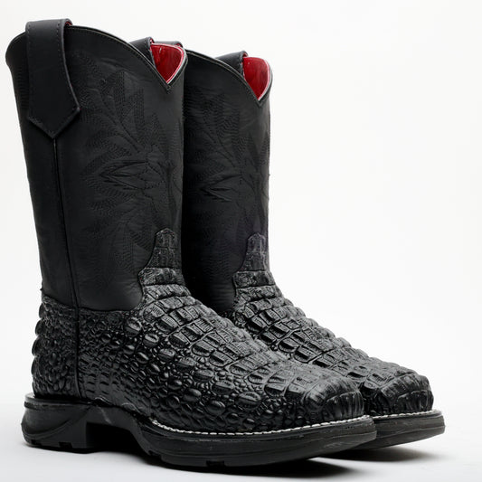 Black Caiman Hornback Leather Boots - 3D Sole Composite Toe