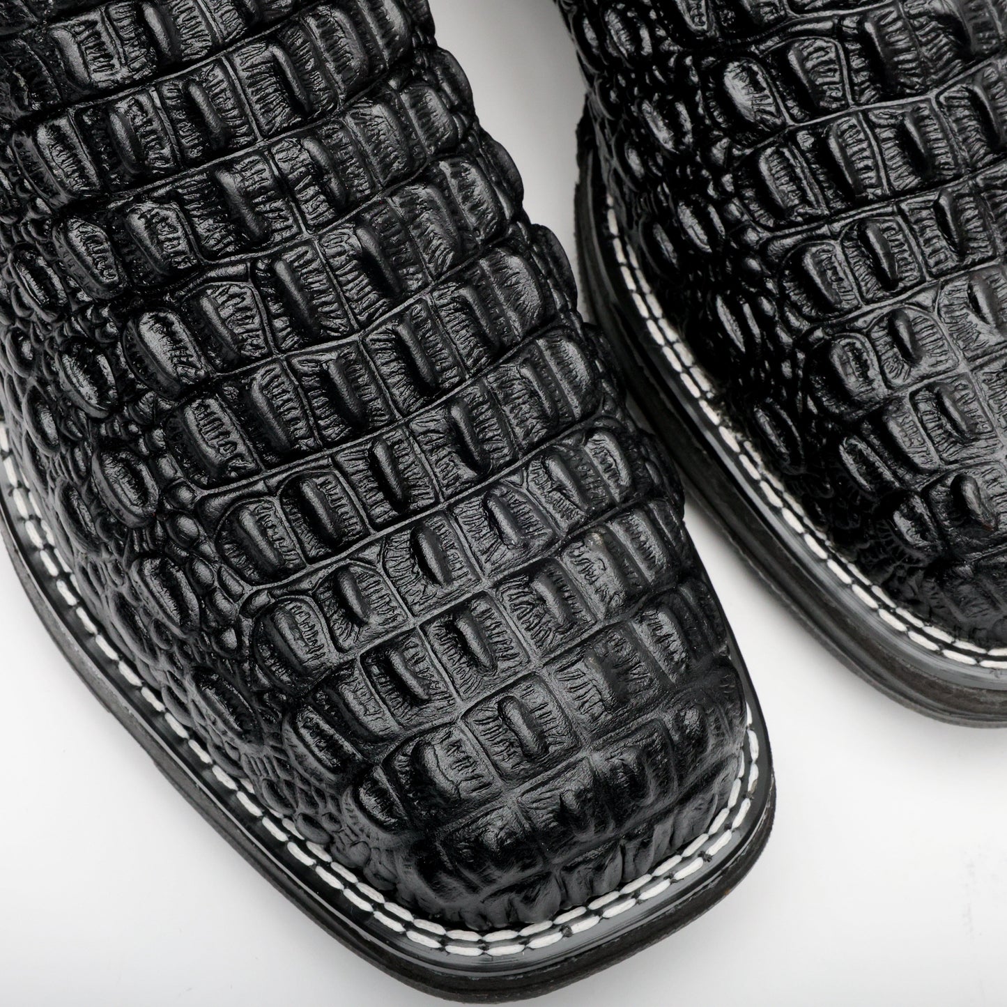Black Caiman Hornback Leather Boots - 3D Sole Composite Toe