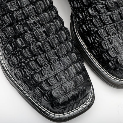 Black Caiman Hornback Leather Boots - 3D Sole Composite Toe