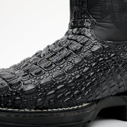 Black Caiman Hornback Leather Boots - 3D Sole Composite Toe