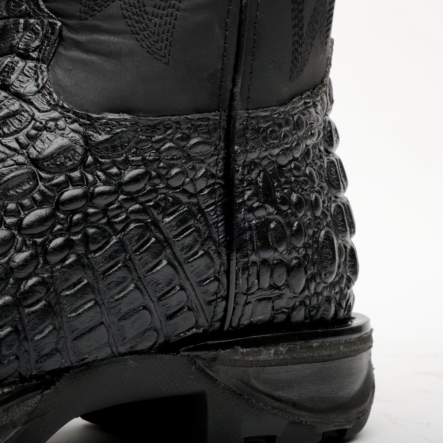 Black Caiman Hornback Leather Boots - 3D Sole Composite Toe