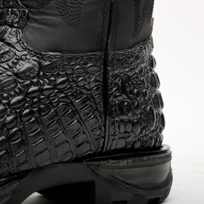 Black Caiman Hornback Leather Boots - 3D Sole Composite Toe