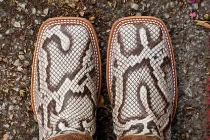Python Molurus Matte Natural Square Toe Boots