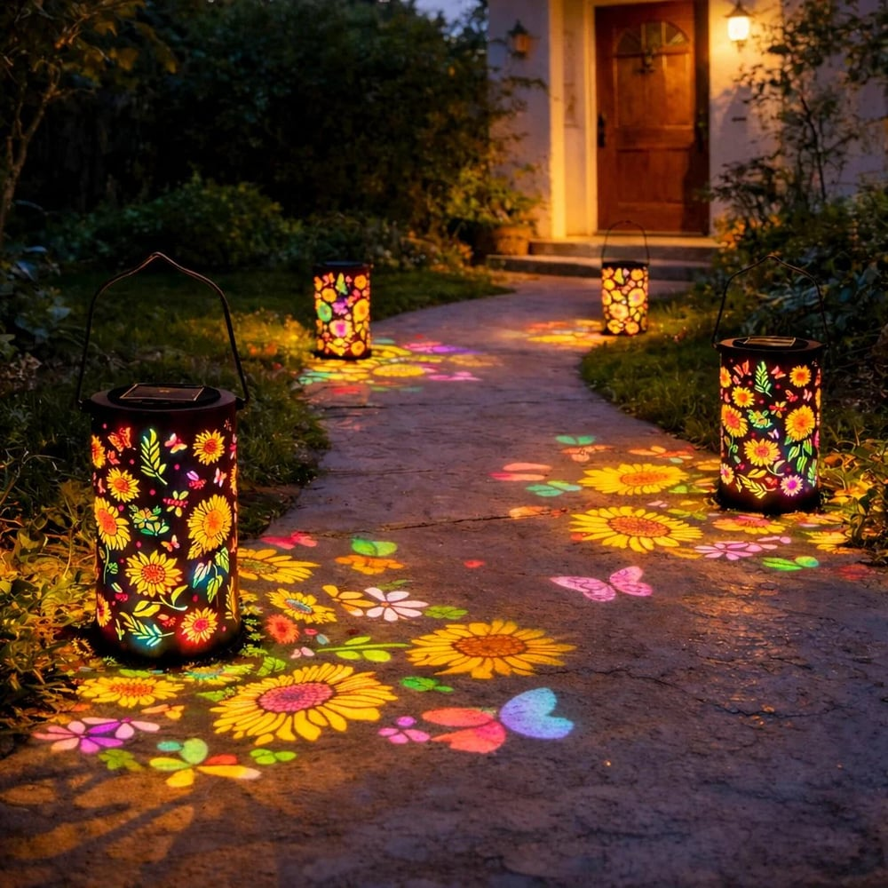 Colorful Solar Garden Lantern with Sunflower Lights