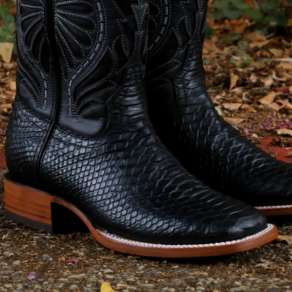 Print Python Black Square Toe Boots