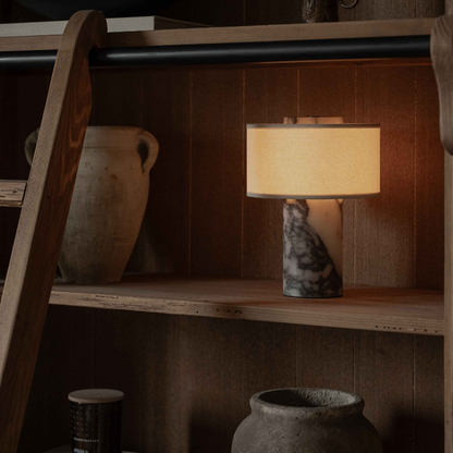 Arden Portable Lamp – Linen & Travertine