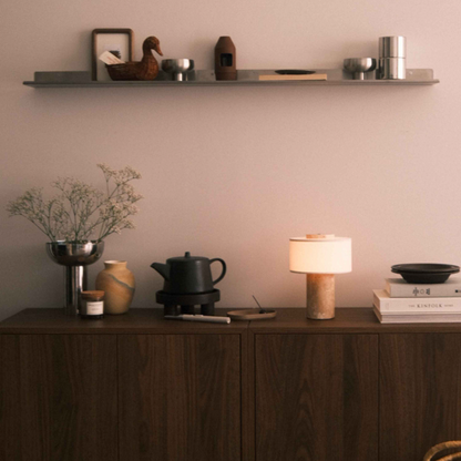 Arden Portable Lamp – Linen & Travertine