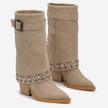 Glitter Appliquéd Block-heeled Boots