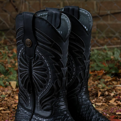 Print Python Black Square Toe Boots