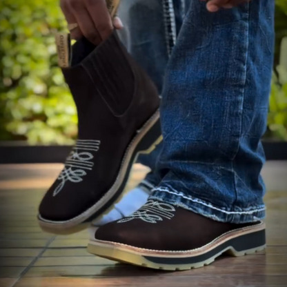 Classic Leather Cowboy Boots-Black