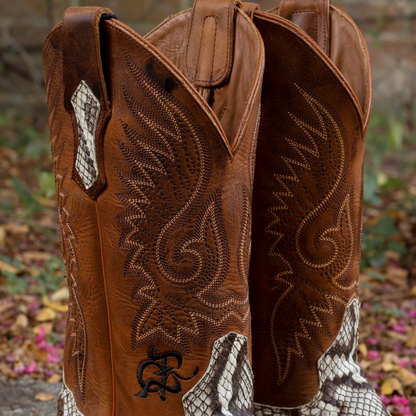 Python Molurus Matte Natural Square Toe Boots